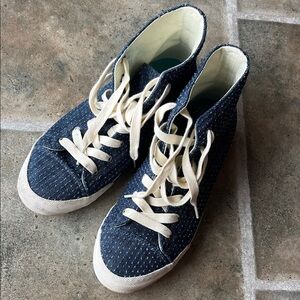 Casual Denim High-Top Sneakers with Cream Laces